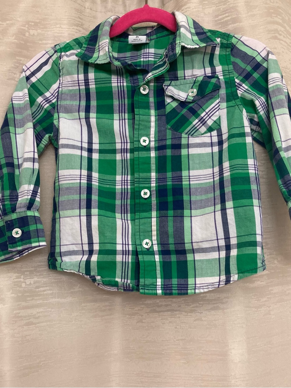 Healthtex Kids Green Plaid Long Sleeve Button-Up Shirt 3T